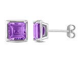 3.00 Carat (ctw) Amethyst Square Solitaire Stud Earrings in Sterling Silver