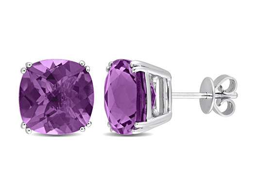 7.00 Carat (ctw) Amethyst Cushion-Cut Solitaire Earrings in 14K White Gold