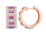 1.20 Carat (ctw) African Amethyst Baguette Hoop Earrings in Rose Plated Sterling Silver