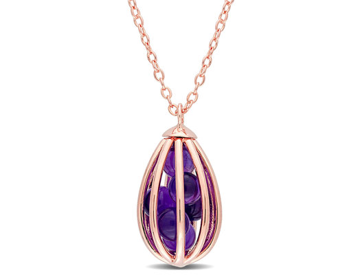 2.70 Carat (ctw) Amethyst Drop Pendant Necklace in Rose Plated Sterling Silver with Chain