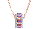 2.14 Carat (ctw) African Amethyst and White Topaz Spinner Pendant Necklace in Rose Plated Sterling Silver with Chain