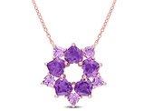 4.75 Carat (ctw) Amethyst & African Amethyst Floral Pendant Necklace in Rose Plated Sterling Silver with Chain