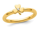 Yellow Plated Sterling Silver Clover Ring with Accent Diamond