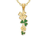 14K Yellow Gold Green Enameled Clovers Pendant Necklace with Chain