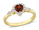 1/2 Carat (ctw) Garnet Heart Ring in Yellow Plated Silver with White Topaz