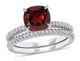3.00 Carat (ctw) Garnet Engagement Wedding Ring Set in 14K White Gold with Diamonds