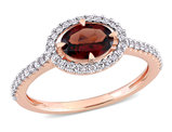 0.95 Carat (ctw) Oval Garnet Ring in 10K Rose Pink Gold with Diamonds