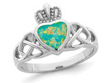 Lab-Created Opal Heart Celtic Knot Ring in Sterling Silver