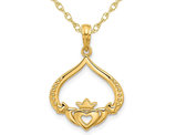 14K Yellow Gold Polished Claddagh Drop Pendant Necklace with Chain