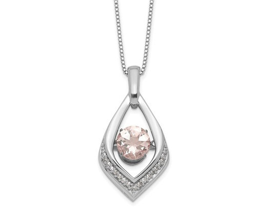 3/4 Carat (ctw) Vibrant Morganite Pendant Necklace in Sterling Silver with Chain and Diamonds