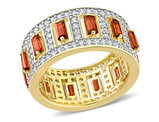 2.41 Carat (ctw) Baguettte Garnet Eternity Band Ring in Yelllow Plated Silver with White Topaz