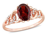 1.40 carat (ctw) Oval-Cut Garnet Ring in 10K Rose Pink Gold with Accent Diamonds