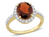 3.00 Carat (ctw) Garnet Halo Ring in 10K Yellow Gold with Lab-Created White Sapphires