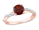 1.30 Carat (ctw) Round-Cut Garnet Ring in 14K Rose Pink Gold with Diamonds