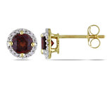 1.22 Carat (ctw) Garnet Solitaire Halo Earrings in 10K Yellow Gold with Diamonds