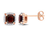 1.30 Carat (ctw) Cushion-Cut Garnet Solitaire Earrings in 10K Rose Pink Gold with Diamonds