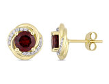 2.00 Carat (ctw) Garnet Swirl Earrings in 10K Yellow Gold with Diamonds