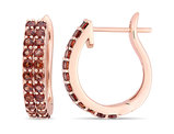 1.92 Carat (ctw) Garnet Double Row Hoop Earrings in 10K Rose Pink Gold