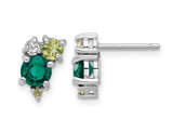1.00 Carat (ctw) Lab-Created Emerald Post Earrings in Sterling Silver with Peridot and White Topaz