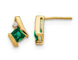 1.29 Carat (ctw) Lab-Created Emerald Post Earrings in 10K Yellow Gold