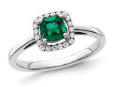 7/10 Carat (ctw) Lab-Created Emerald Halo Ring in 10K White Gold with Diamonds (SIZE 7)