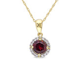 1.00 Carat (ctw) Garne Pendant Necklace in 10K Yellow Gold with Chain and Diamonds