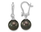 14K White Gold Black Saltwater Tahitian Dangle Pearl Earrings (9-10mm)