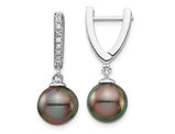 14K White Gold Black Saltwater Tahitian Dangle Pearl Earrings (9-10mm)