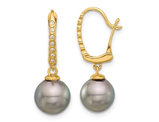 14K White Gold Black Saltwater Tahitian Dangle Pearl Earrings (8-9mm)