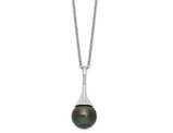 Sterling Silver Saltwater Tahitian Pearl Drop Pendant Necklace with Chain (17 inches)