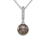 14K White Gold Saltwater Tahitian Pearl Drop Pendant Necklace with Chain
