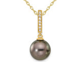 14K Yellow Gold Saltwater Tahitian Pearl Drop Pendant Necklace with Chain