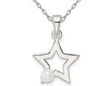 Sterling Silver Star Charm Pendant Necklace with Simulated Pearl and Chain