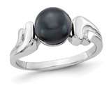 Black Freshwater Cultured Pearl Ring 7mm in 14K White Gold (SIZE 6)