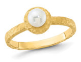 14K Yellow Brushed Gold 5-6mm Freshwater Cultured Pearl Ring