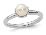 White Freshwater Cultured Pearl (6.5mm) Ring in Sterling Silver