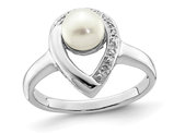White Freshwater Cultured Pearl (6.5mm) TearDrop Ring in Sterling Silver