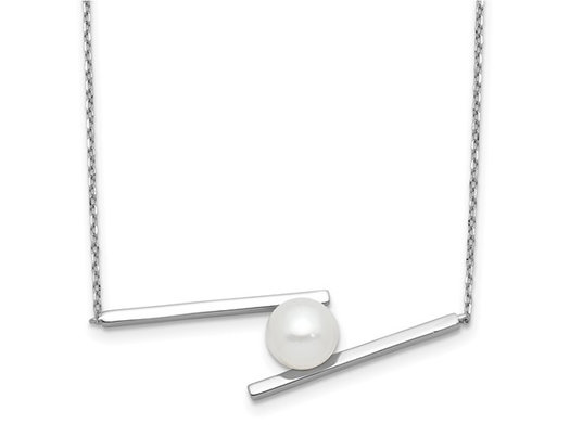 Sterling Silver Freshwater Cultured Pearl 8-9mm Stick Pendant Necklace with Chain