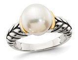 9.5-10mm Cultured Freshwater Pearl Ring in Sterling Silver with 14K Gold Accents