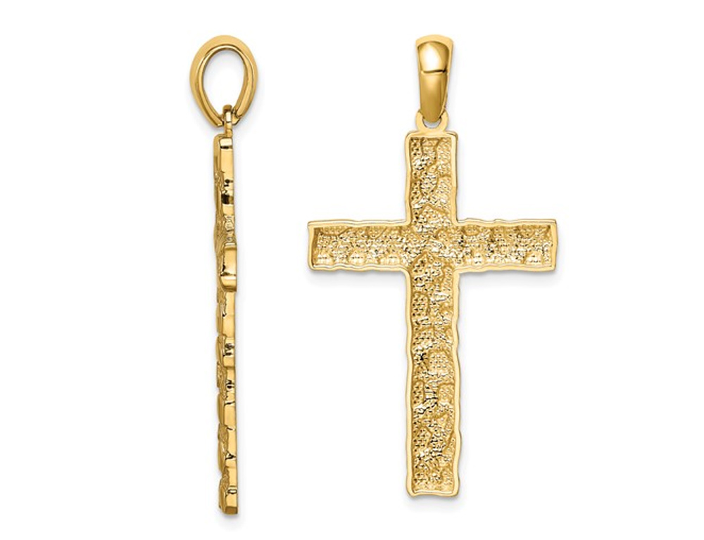 10K Yellow Gold Nugget Cross Pendant with Chain - Imagen 3 de 5
