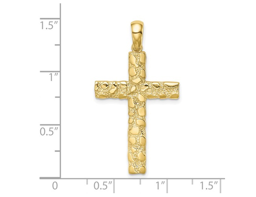 10K Yellow Gold Nugget Cross Pendant with Chain - Imagen 2 de 5