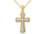 14K Yellow and White Gold Cross Pendant Necklace with Chain