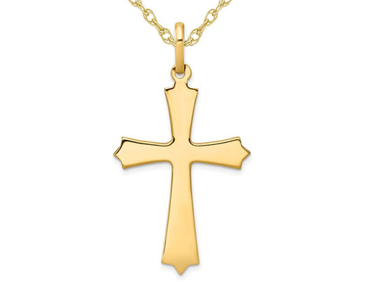 14K Yellow Gold Polished Cross Pendant Necklace with Chain