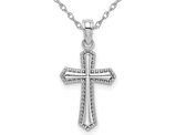 14K White Gold Beaded Trim Cross Pendant Necklace with Chain