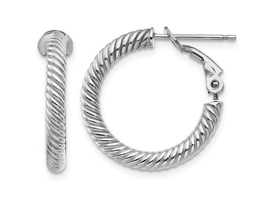 10K White Gold Twisted Round Hoop Earrings with Omega Back