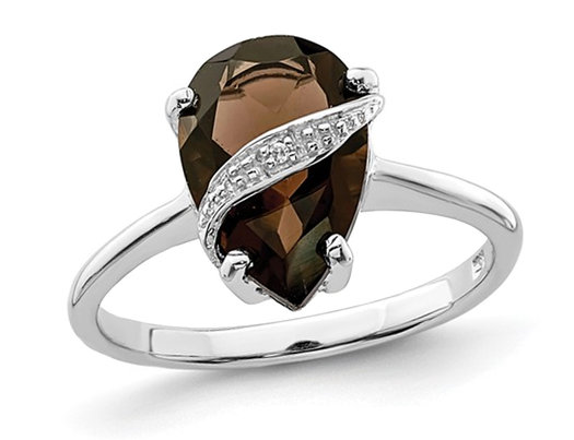 2.75 Carat (ctw) Smoky Quartz Tear Drop Ring in Sterling Silver