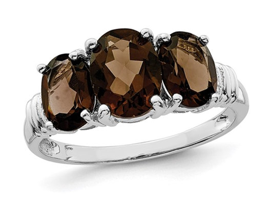 2.96 Carat (ctw) Smoky Quartz Three Stone Ring in Sterling Silver