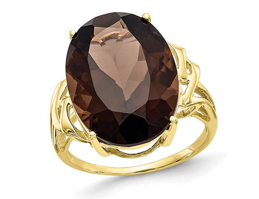 Large 12.30 Carat (ctw) Smoky Quartz Cocktail Ring in 10K Yellow Gold