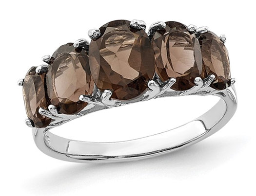 2.96 Carat (ctw) Smoky Quartz Three Stone Ring in Sterling Silver