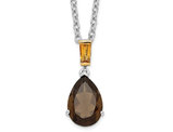 4.40 Carat (ctw) Smoky Quartz Tear Drop Pendant Necklace in Sterling Silver with Citrines